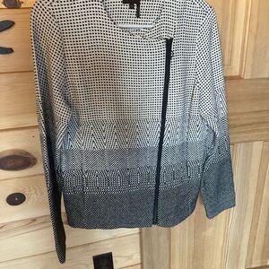 NIC+ZOE Black and White Houndstooth Blazer with Asymmetrical Zipper